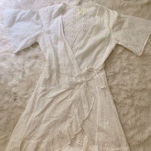 White eyelet wrap dress fully lined bridal wedding bachelorette